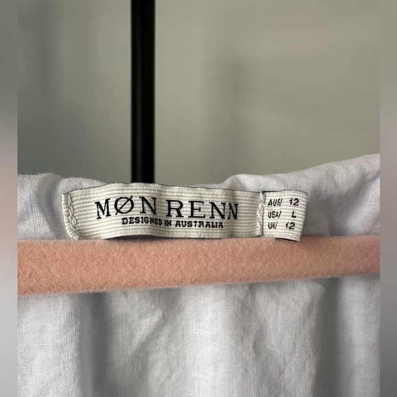 MON-RENN Australia Light Blue Striped Puff-Sleeve Midi Dress Size L - Picture 4 of 5